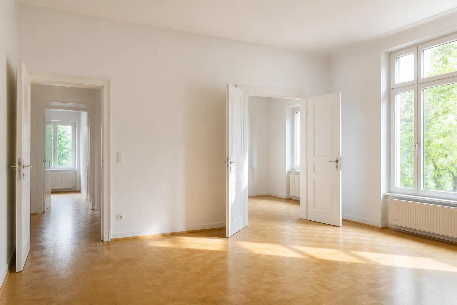 Leerer heller Wohnbereich eines deutschen Hauses
